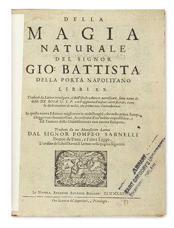 PORTA, GIOVANNI BATTISTA DELLA. Della Magia Naturale.  1677